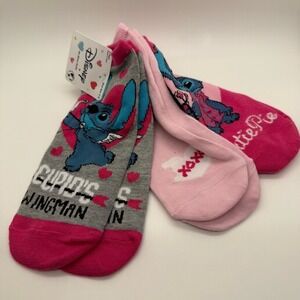 NEW Disney Stitch Pink Gray Socks 3 pack Set Heart Valentines Love